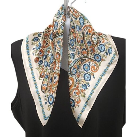 Silk Scarf Paisley Floral Square 20-inch Multicolor Print Accessory - Picture 3 of 15